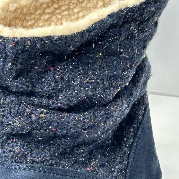 Bearpaw Natoma Women's 8 Blue Micro Suede Knit Packable Travel Slouchy Boot Wool - Picture 2 of 10